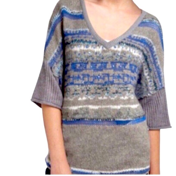 FREE PEOPLE Voluminous Wool/Linen Fair Isle Dolman Sequin Sweater size XS - Picture 2 of 12